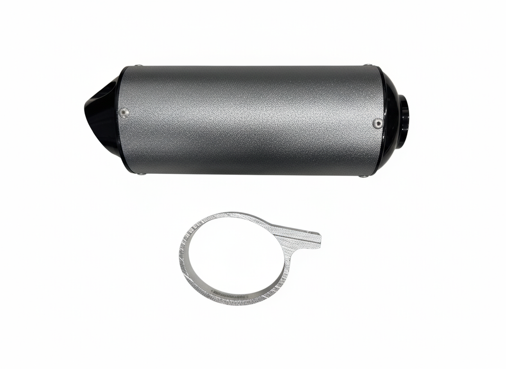 38mm Matt Grey Alloy Exhaust Muffler with Clamp