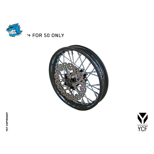 YCF COMPLETE STEEL FRONT WHEEL 50A/50E BLACK – product image 1