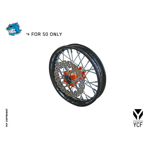 YCF COMPLETE STEEL FRONT WHEEL 50A/50E ORANGE – product image 1