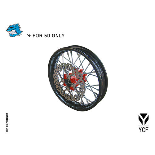 YCF COMPLETE STEEL FRONT WHEEL 50A/50E RED – product image 1