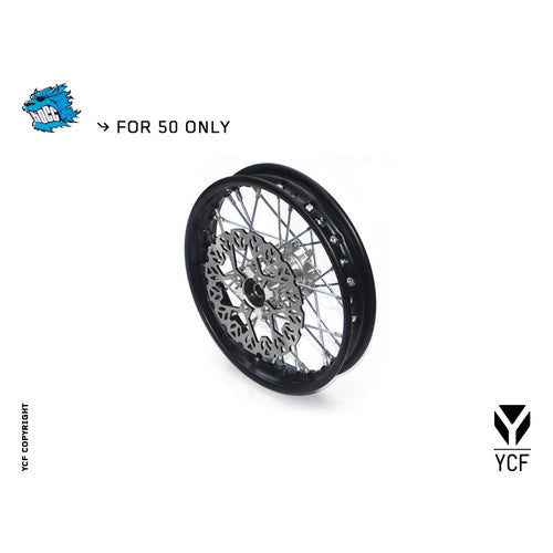 YCF COMPLETE STEEL FRONT WHEEL 50A/50E SILVER – product image 1