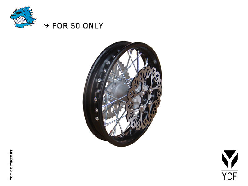 YCF 50A/50E STEEL REAR WHEEL 1.40x10' DISC/SPROCKET – product image 1