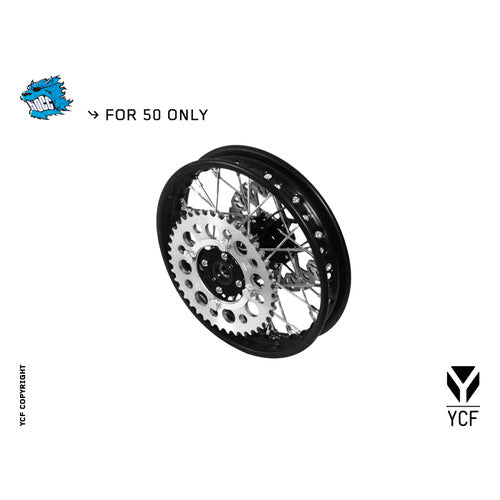 YCF 50A/50E STEEL REAR WHEEL 1.40 BLACK HUB – product image 1