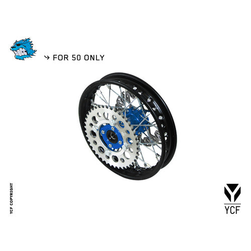 YCF 50A/50E STEEL REAR WHEEL 1.40 BLUE HUB – product image 1