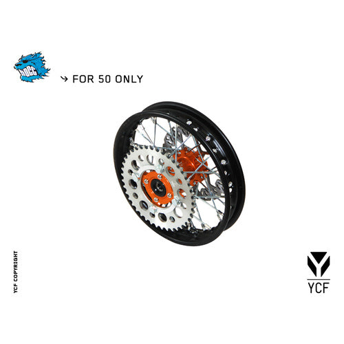 YCF 50A/50E STEEL REAR WHEEL 1.40 ORANGE HUB – product image 1