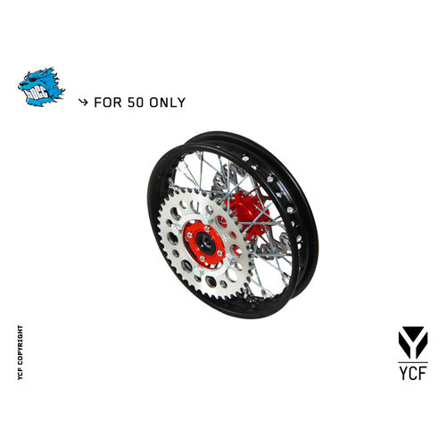 YCF 50A/50E STEEL REAR WHEEL 1.40 RED HUB – product image 1