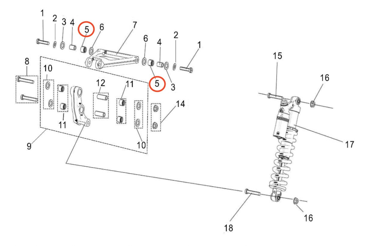 Surron Light Bee Rear Shock Triangle Needle Bearing, image 2