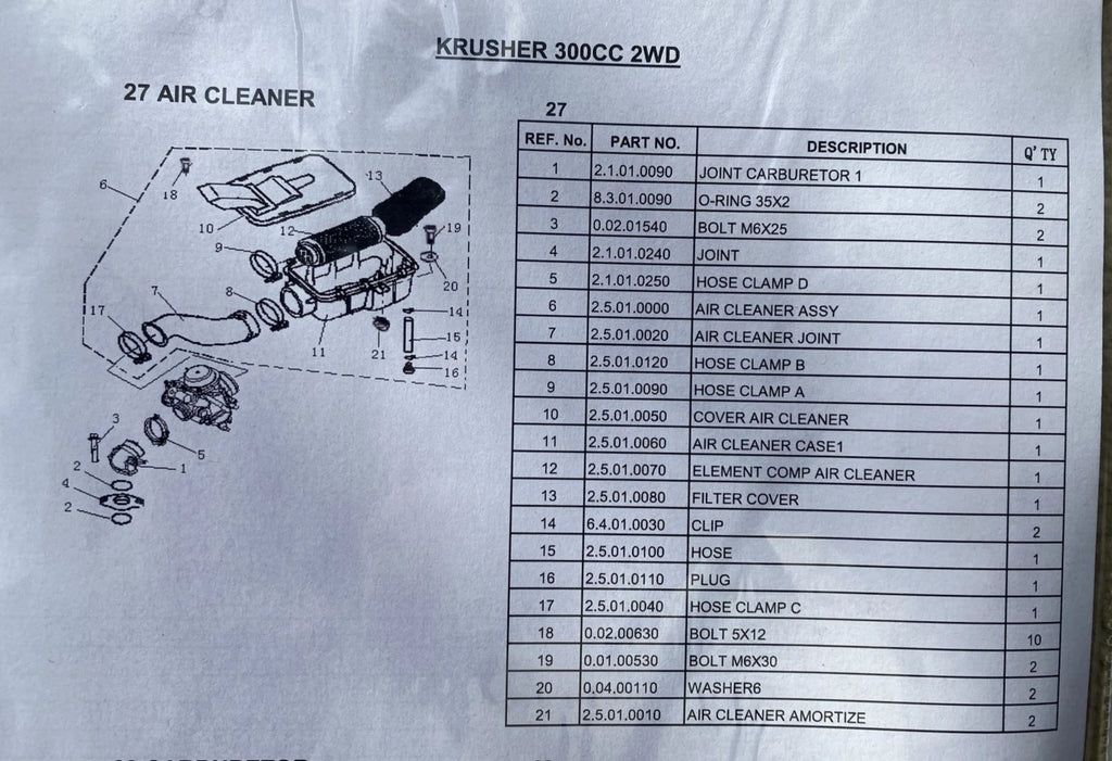 Atomik Krusher 300cc Suits 2WD & 4WD Air Filter Box with air filter 2.5.01.0000