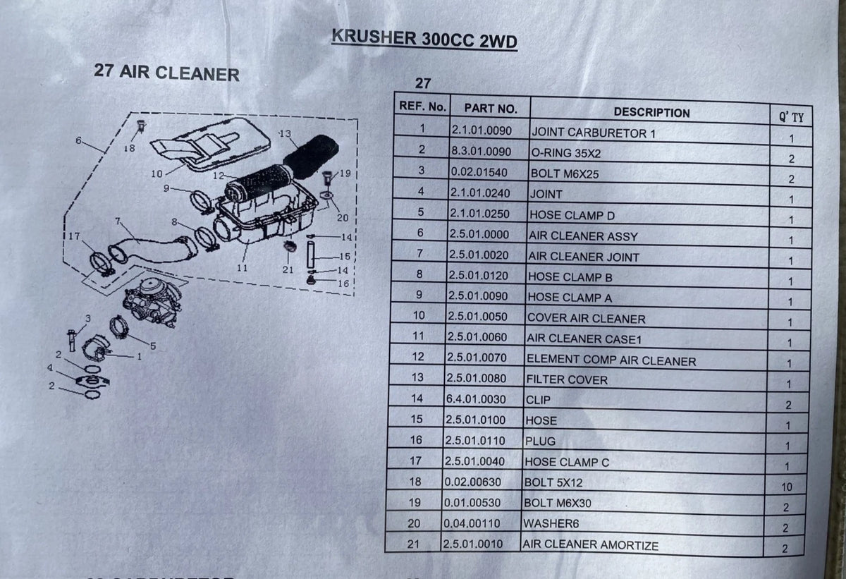 Atomik Krusher 300cc Suits 2WD & 4WD Air Filter Box with air filter 2.5.01.0000